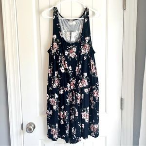 Maurices 24/7 Navy Floral Drawcord Pocket Sleeveless Romper size Large